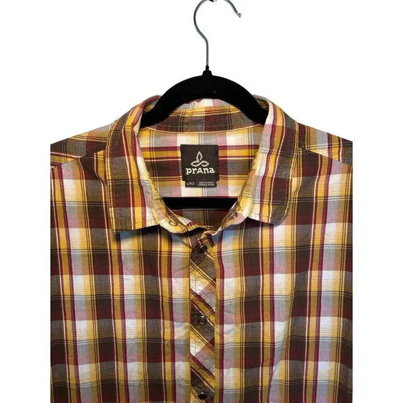 Prana Men’s Plaid Pearl Snap Button Down Short Sleeve Shirt Multicolor Size L - Picture 4 of 5